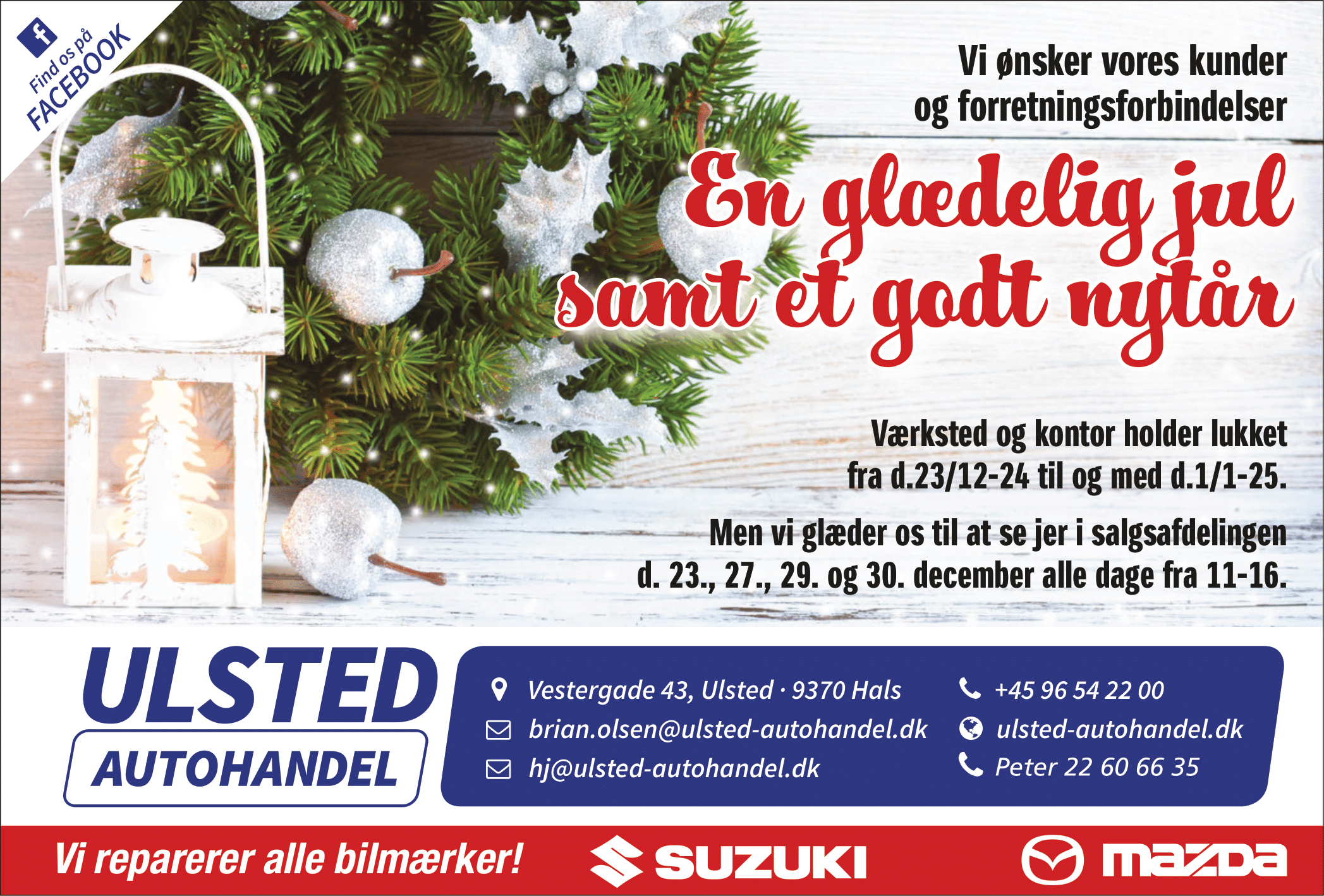 Badge med ændrede åbningstider over jul og nytår 2024