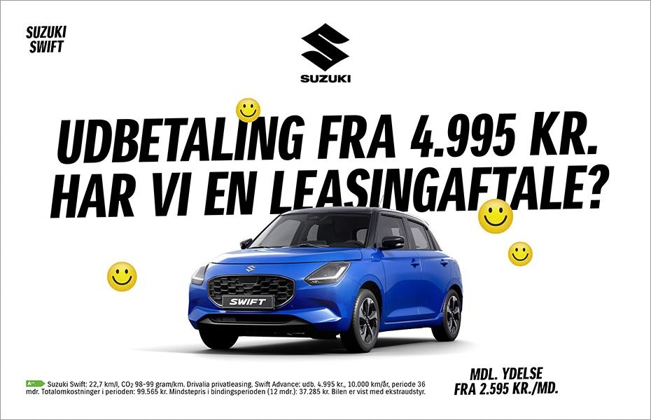 Kampagne – Suzuki Swift privatleasing for kun 2.595 kr./md.